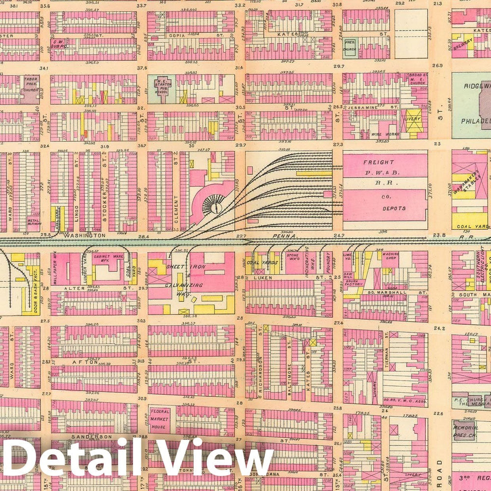 Historic Map : Baist's Property Atlas of Philadelphia, Philadelphia 1895 Plate 006 , Vintage Wall Art