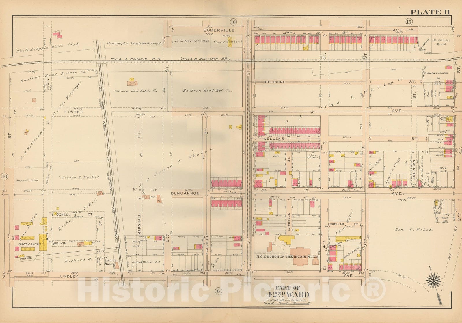 Historic Map : Atlas City of Philadelphia, 42nd Ward, Philadelphia 1913 Plate 011 , Vintage Wall Art