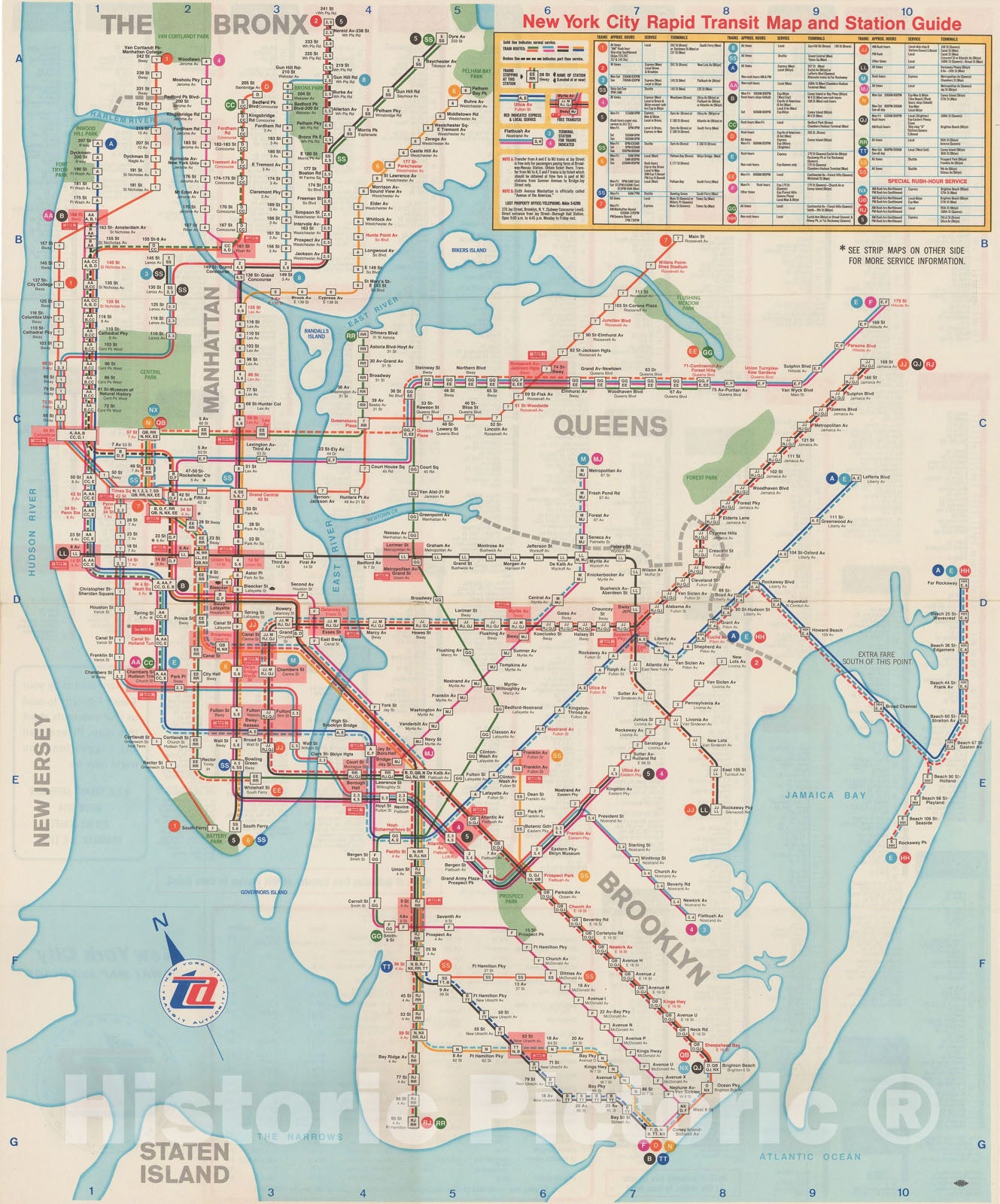 Historic Map : New York City Transit Maps, New York City Rapid Transit Map 1967 Railroad Catography , Vintage Wall Art