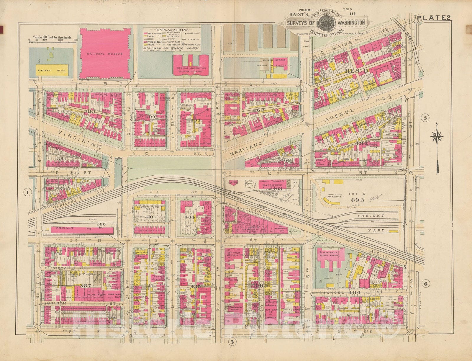 Historic Map : Atlas of Washington D.C. Volume 2 (NE, SE, SW), Washington 1928 Plate 002 , Vintage Wall Art