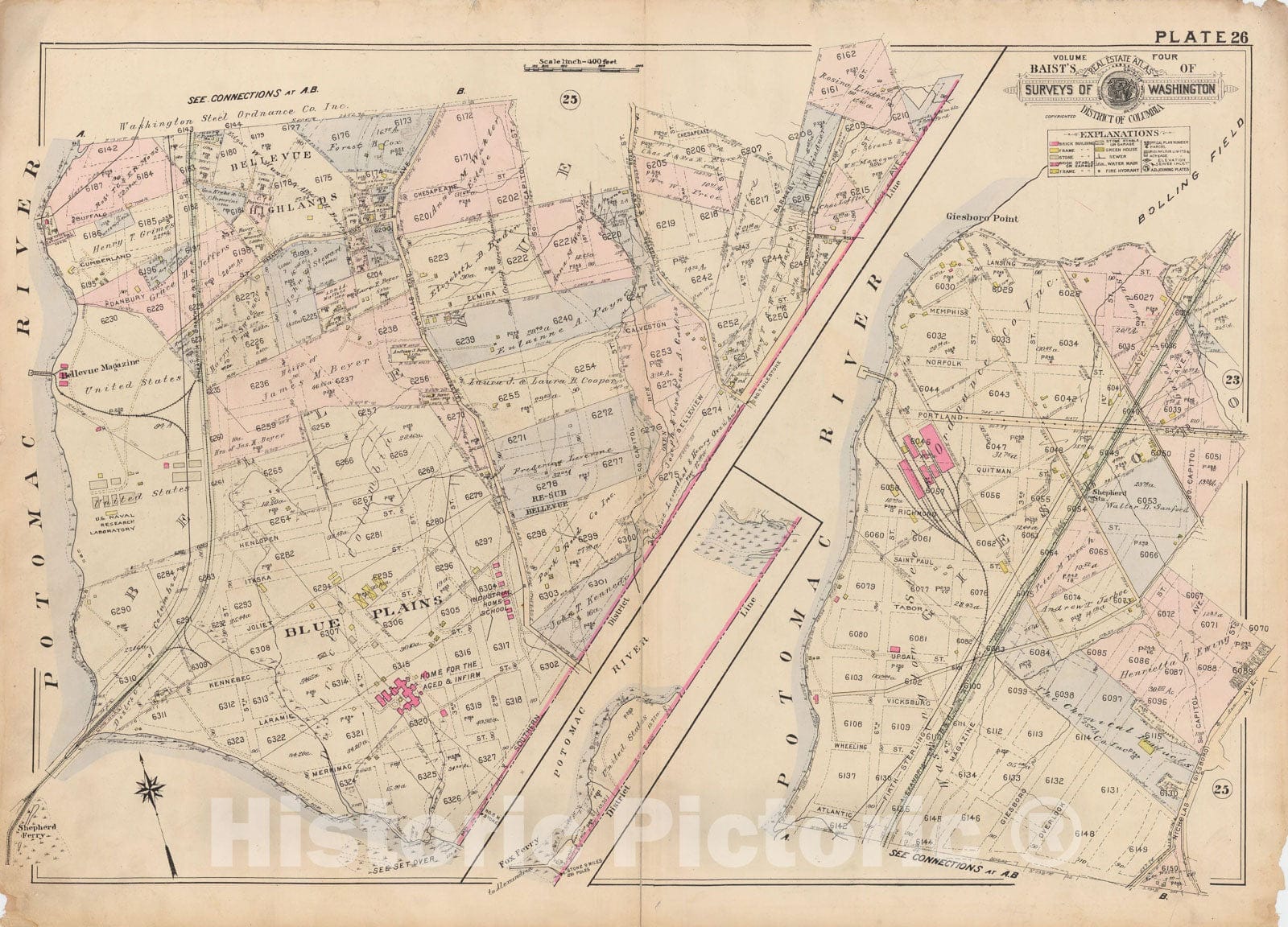 Historic Map : Atlas of Washington D.C. Volume 4 (NE, SE), Washington 1927 Plate 026 , Vintage Wall Art