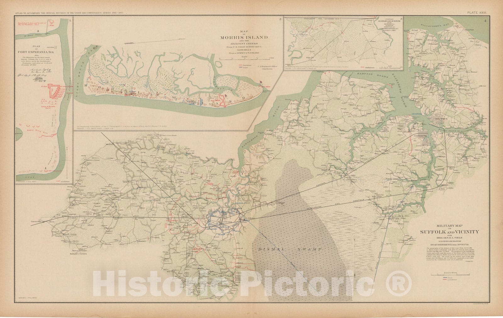 Historic Map : Civil War Atlas of the Union and Confederate Armies, Battles in PA, VA & TX 1895 , Vintage Wall Art