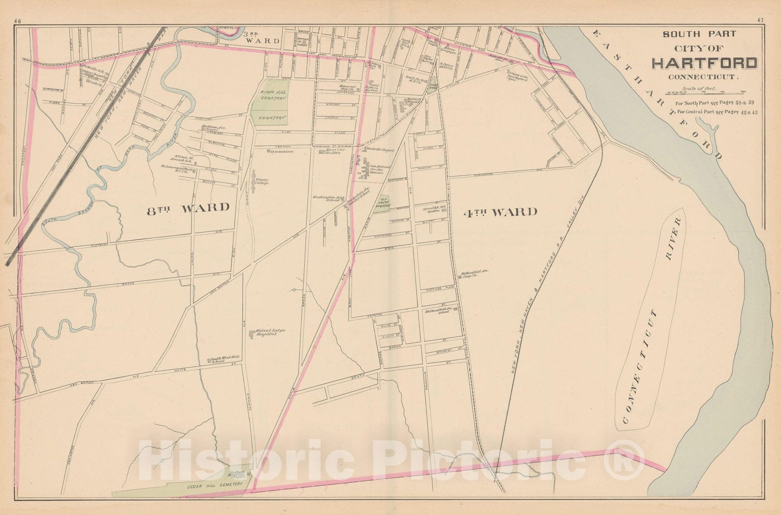 Historic Map : Hartford 1893 , Town and City Atlas State of Connecticut , v2, Vintage Wall Art