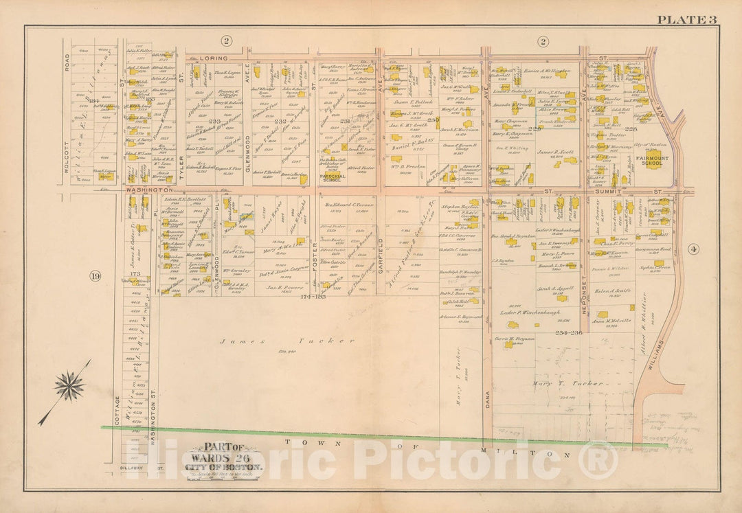 Historic Map : Atlas City of Boston Ward 26 Hyde Park, Hyde Park 1912 Plate 003 , Vintage Wall Art