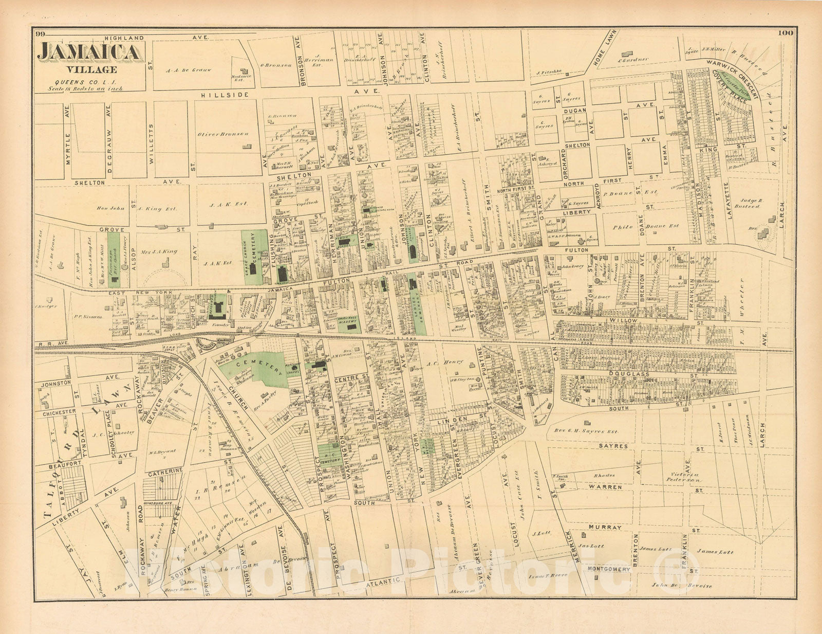 Historic Map : Atlas of Long Island, New York, Jamaica & Queens 1873 , Vintage Wall Art