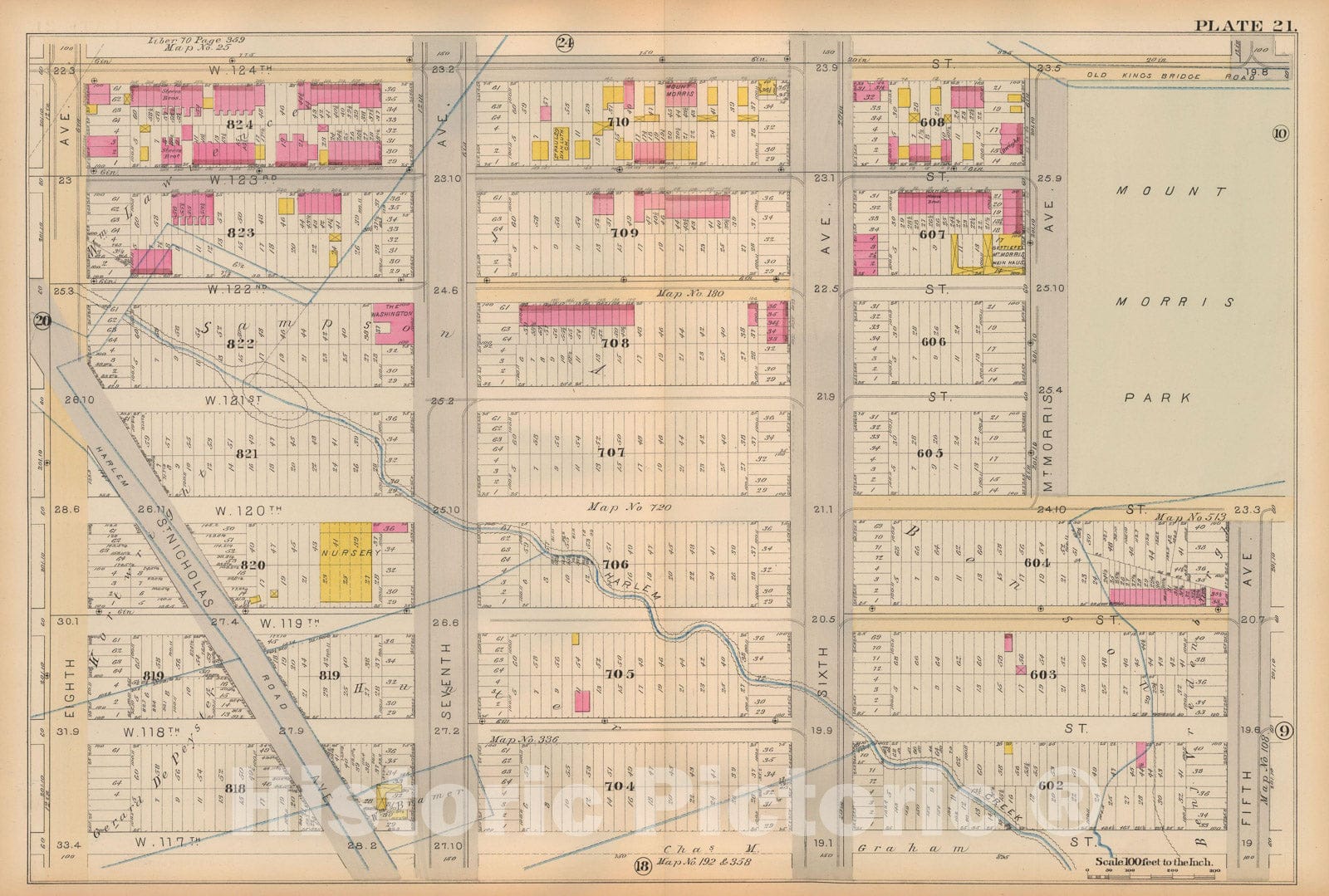 Historic Map : Atlas City of New York, Vol 2 ... 12th Ward, 2nd Ed., Manhattan 1884 Plate 021 , Vintage Wall Art