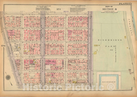 Historic Map : Land Book of the Borough of Manhattan, City of NY, Manhattan 1925 Plate 171 , Vintage Wall Art