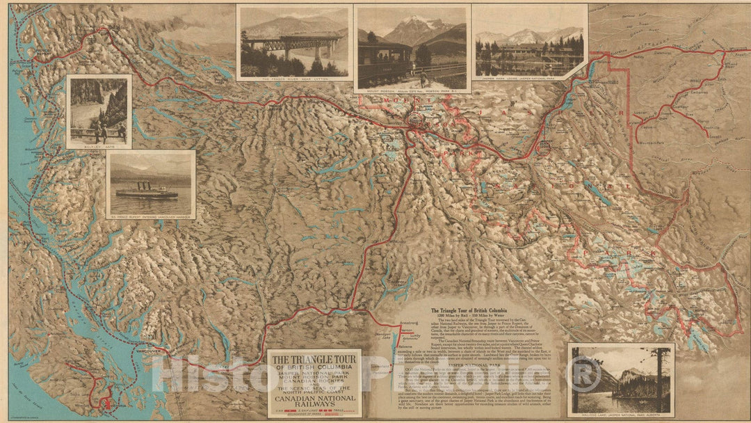 Historic Map : North America, Triangle Tour of British Columbia 1929 , Vintage Wall Art