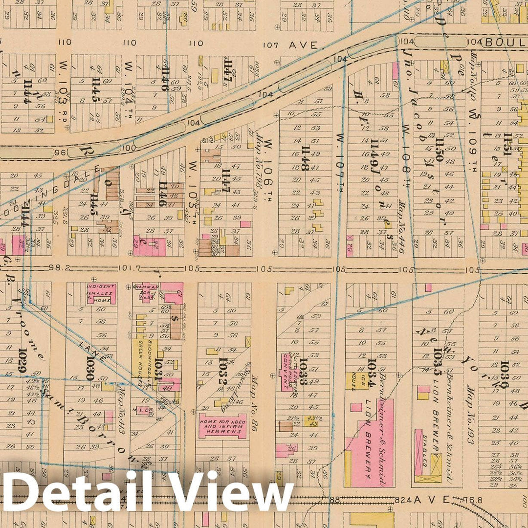 Historic Map : Manhattan & New York City 1885 Plate 025 , Robinson's Atlas City of New York , Vintage Wall Art