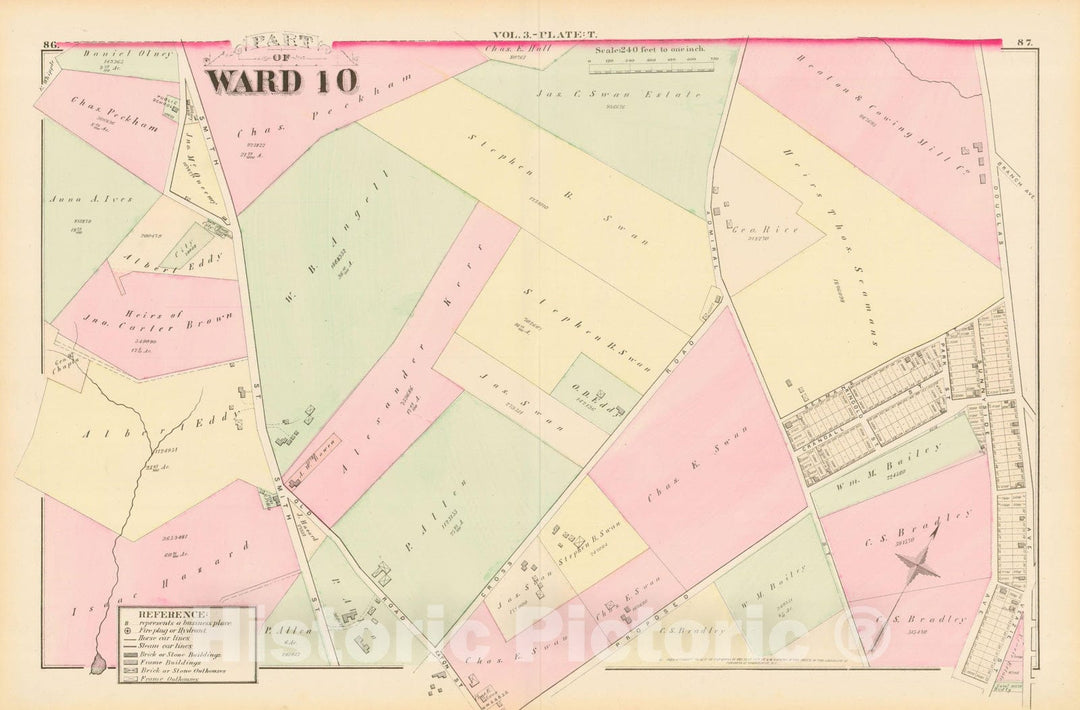 Historic Map : City Atlas of Providence Rhode Island by Wards, Volume III, Providence 1875 Plate T , Vintage Wall Art