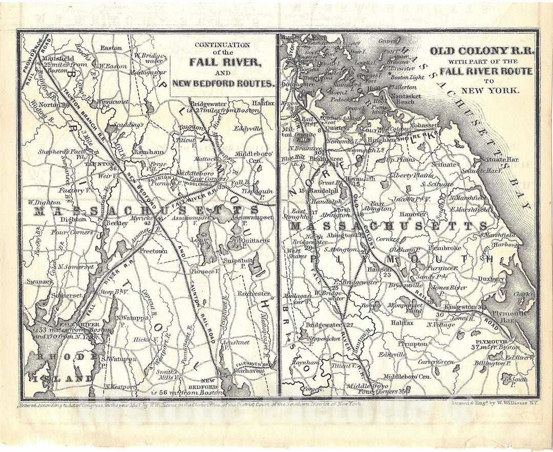 Historic Map : Railroad Maps of the United States, South of Boston 1848 , Vintage Wall Art