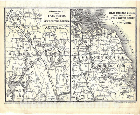 Historic Map : Railroad Maps of the United States, South of Boston 1848 , Vintage Wall Art