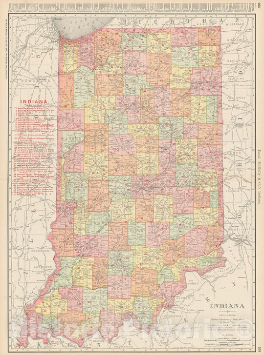 Historic Map : Indiana 1903 , Rand McNally Business Atlas , Vintage Wall Art