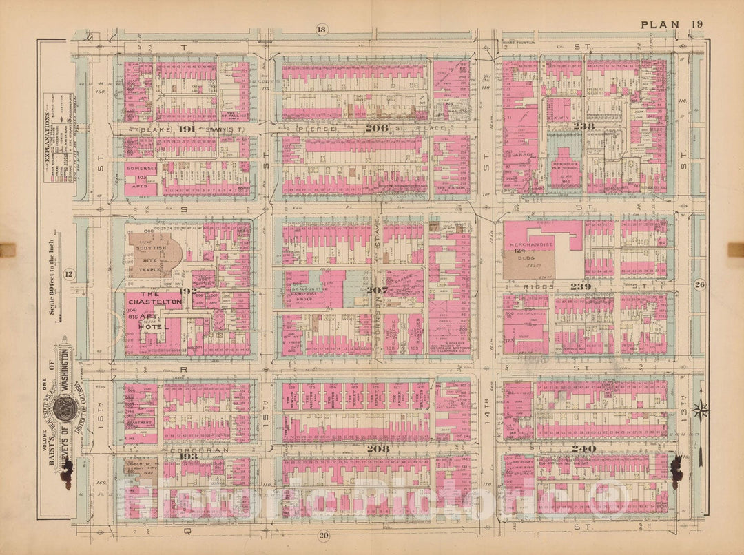 Historic Map : Atlas of Washington D.C. Volume 1 (Inner NW), Washington 1939 Plate 019 , Vintage Wall Art