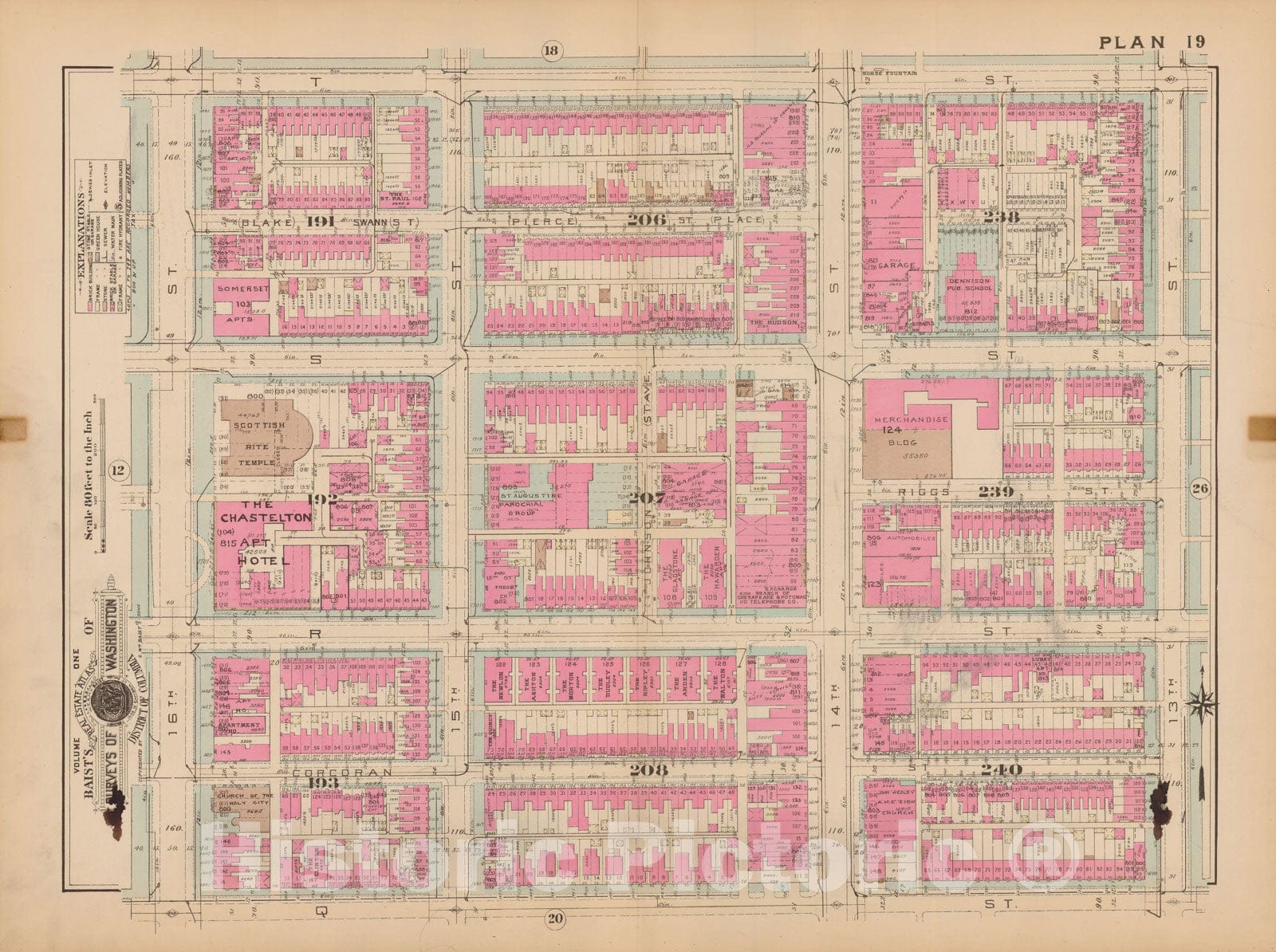 Historic Map : Atlas of Washington D.C. Volume 1 (Inner NW), Washington 1939 Plate 019 , Vintage Wall Art