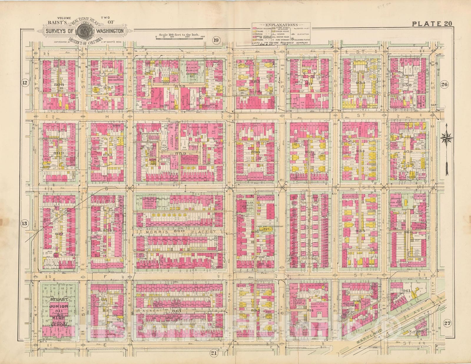 Historic Map : Atlas of Washington D.C. Volume 2 (NE, SE, SW), Washington 1928 Plate 020 , Vintage Wall Art