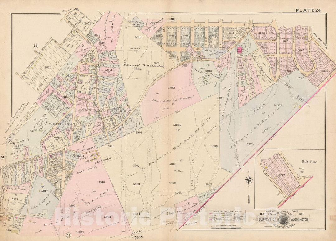 Historic Map : Atlas of Washington D.C. Volume 4 (NE, SE), Washington 1927 Plate 024 , Vintage Wall Art