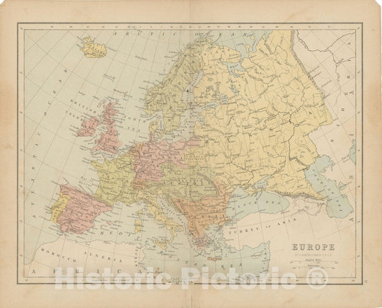 Historic Map : Europe 1875 , Student Atlas of Modern Geography , Vintage Wall Art