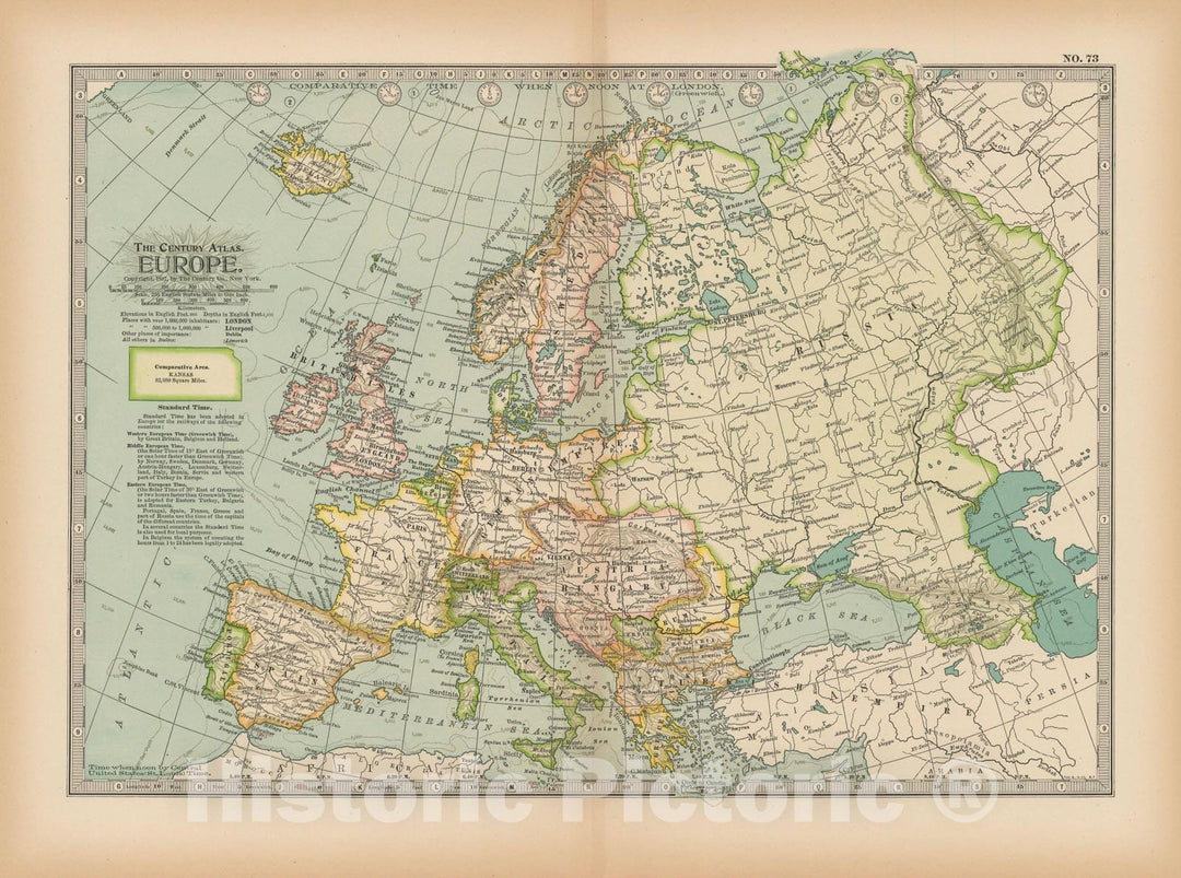 Historic Map : Europe 1897 , The Century Atlas World , v2, Vintage Wall Art