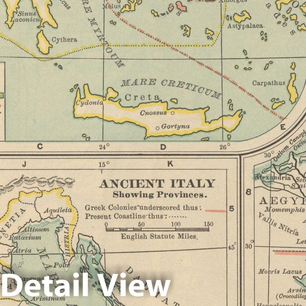 Historic Map : Egypt & Greece & Italy 1914 , Century Atlas of the World, Vintage Wall Art