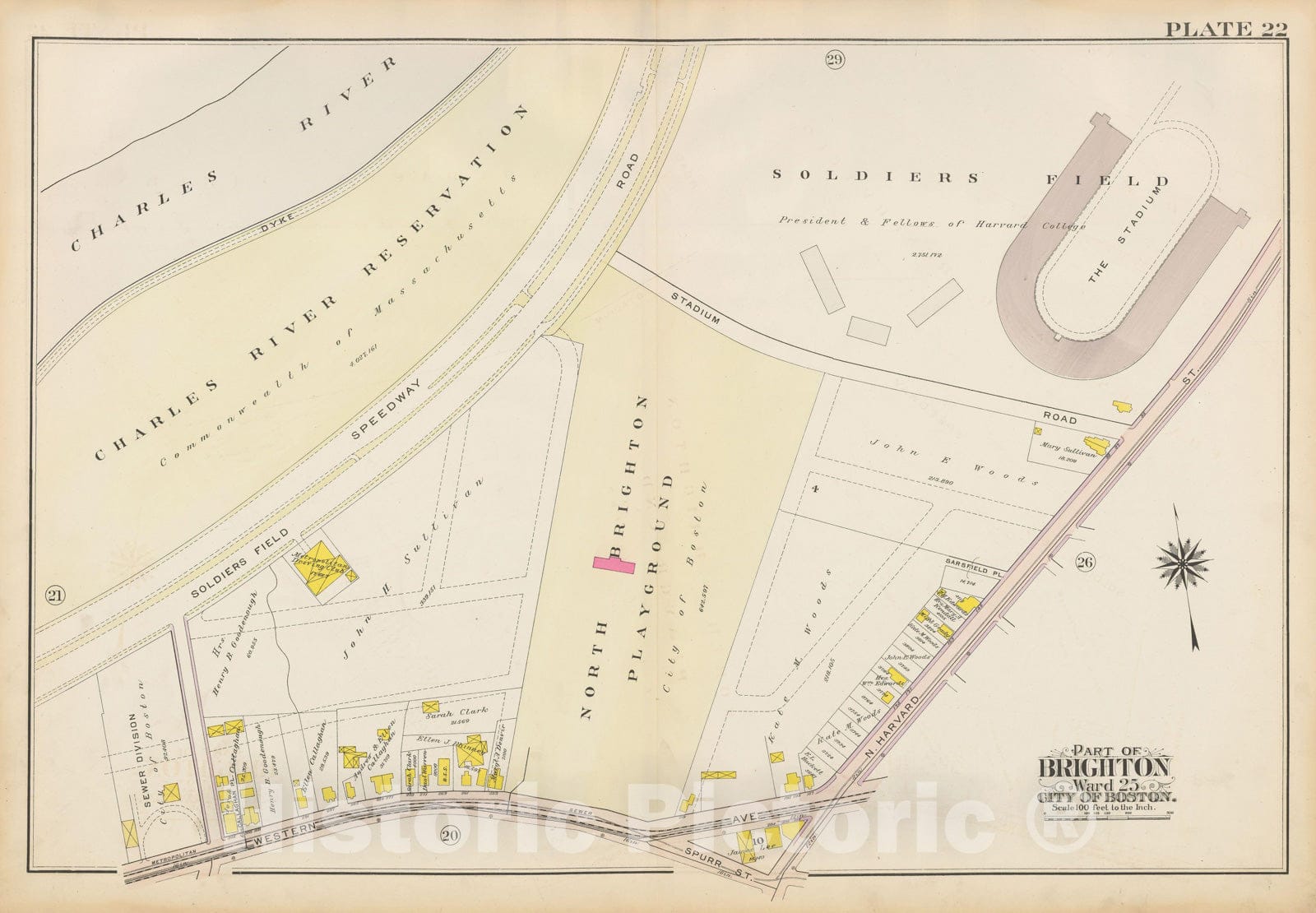 Historic Map : Atlas City of Boston Ward 25 Brighton, Allston 1909 Plate 022 , Vintage Wall Art