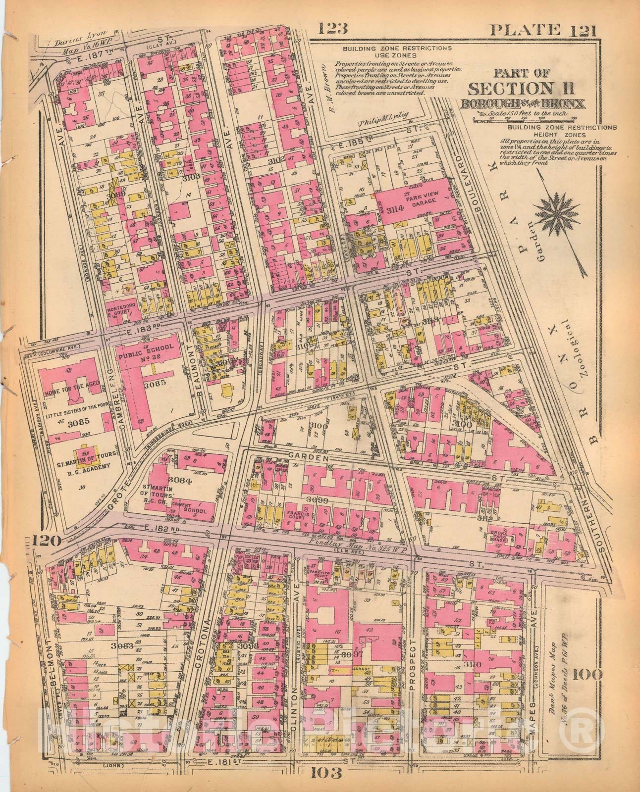 Historic Map : Borough of The Bronx, Sections 9-13, The Bronx 1928 Plate 121 , Vintage Wall Art