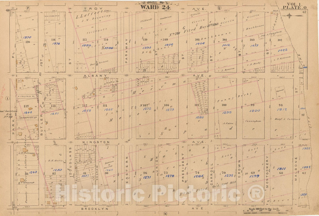 Historic Map : Atlas of Brooklyn Vol. 1, Brooklyn 1880 Plate O , Vintage Wall Art