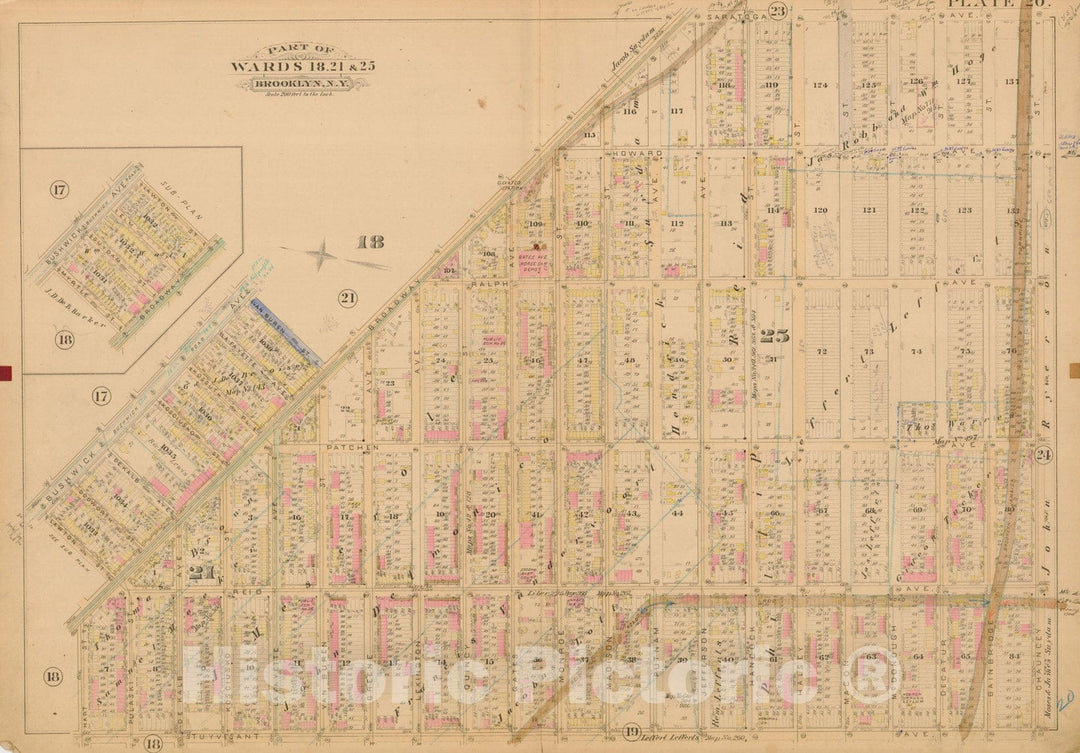 Historic Map : Robinson's Atlas City of Brooklyn, NY, Brooklyn 1886 Plate 020 , Vintage Wall Art