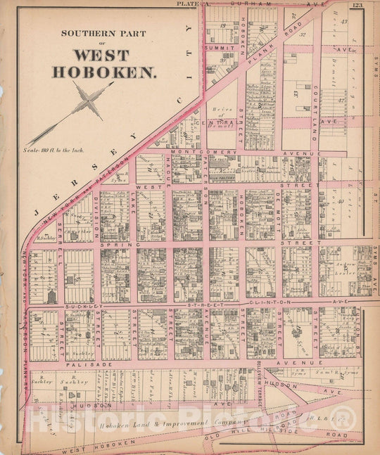 Historic Map : Combined Atlas State of New Jersey & The County of Hudson, West Hoboken 1873 Plate A , Vintage Wall Art