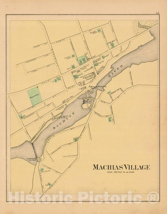 Historic Map : Atlas State of Maine, Machias 1894-95 , Vintage Wall Art