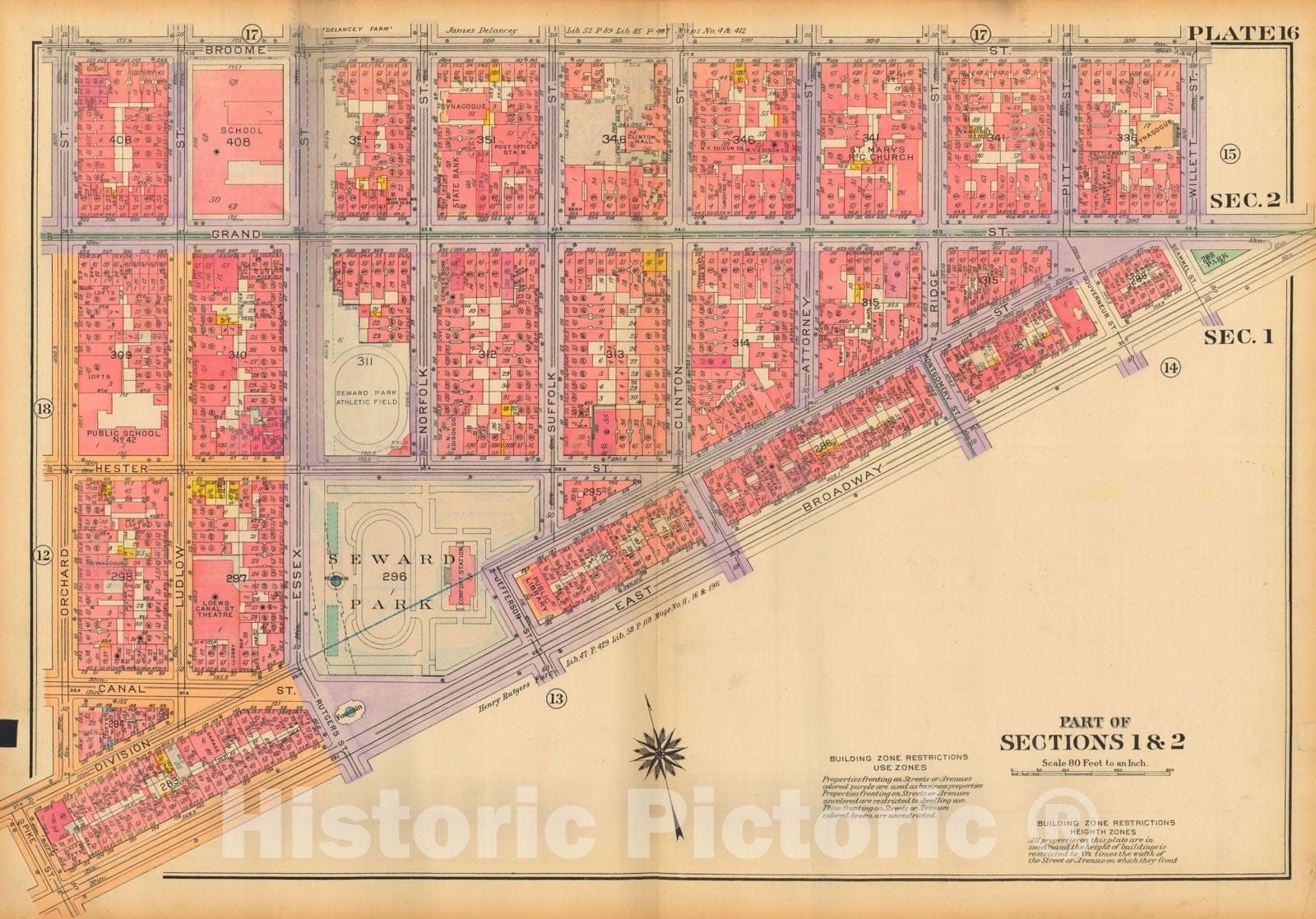 Historic Map : Atlas City of New York, Borough of Manhattan, Volume One, Battery to 14th Street, Manhattan 1922 Plate 016 , Vintage Wall Art