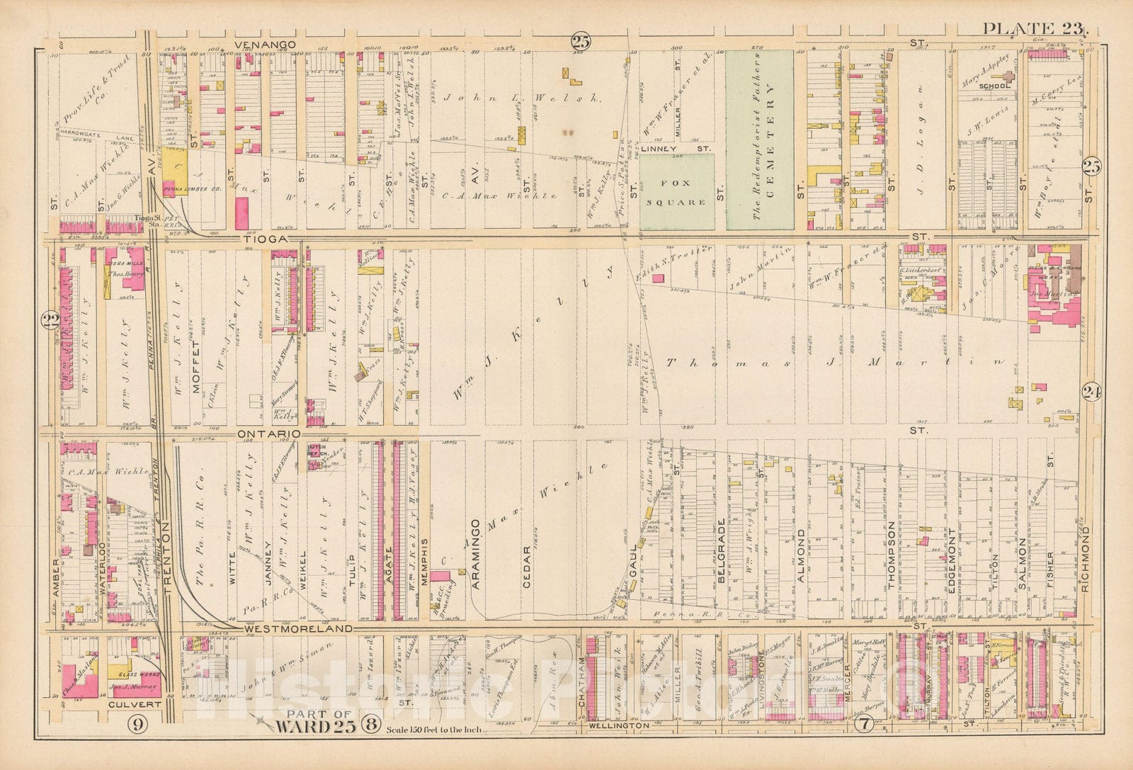 Historic Map : Atlas City of Philadelphia Volume 9 25th and 33rd Wards, Philadelphia 1891 Plate 023 , Vintage Wall Art