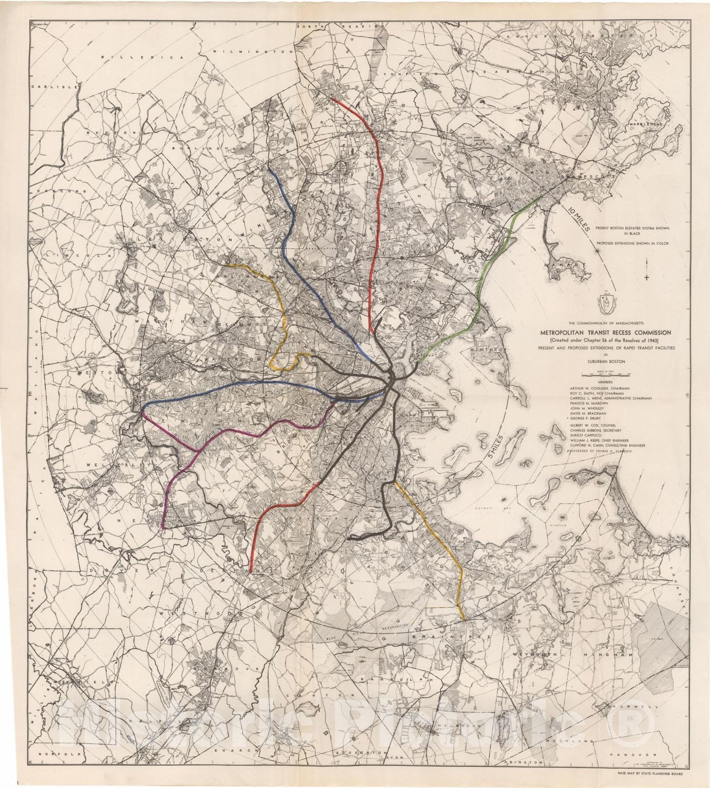 Historic Map : Greater Boston Transit Maps, Present & Proposed Extensions to the MTA 1943 Railroad Catography , Vintage Wall Art