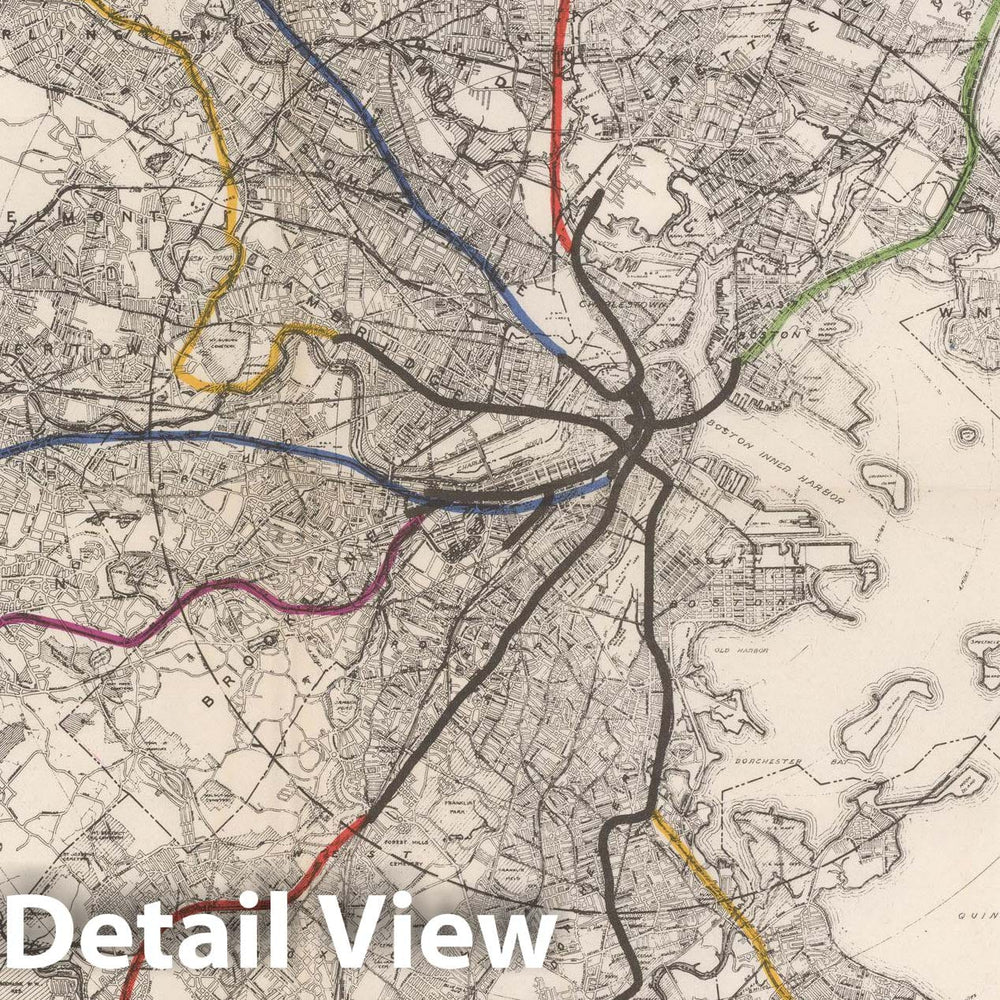 Historic Map : Greater Boston Transit Maps, Present & Proposed Extensions to the MTA 1943 Railroad Catography , Vintage Wall Art