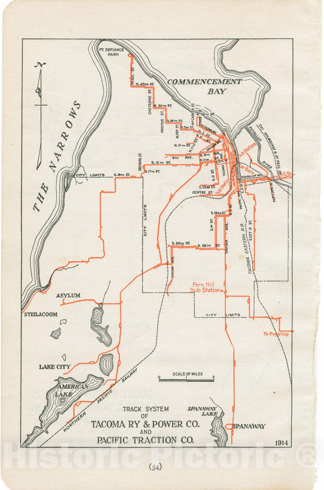 Historic Map : Tacoma Ry & Power Co and Pacific Traction Co 1914 , North American Electric Power and Traction Companies , Vintage Wall Art