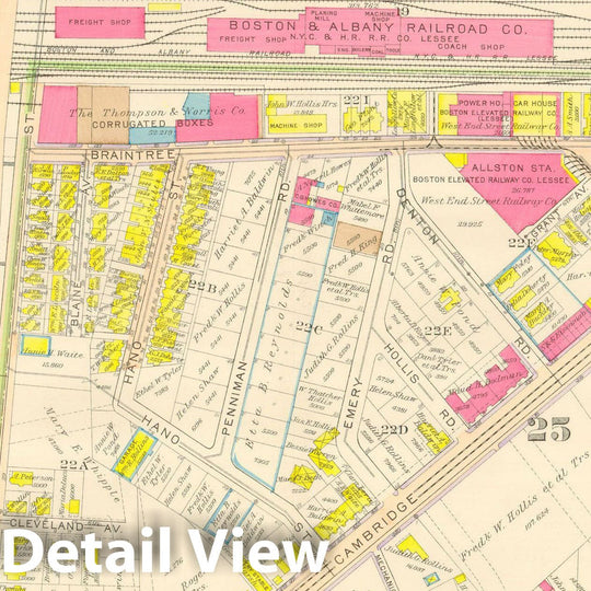 Historic Map : Atlas City of Boston, Wards 25 & 26 Brighton, Allston & Brighton 1916 Plate 019 , Vintage Wall Art