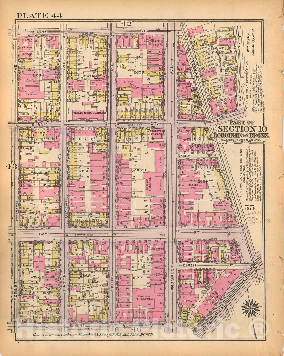 Historic Map : Borough of The Bronx, Sections 9-13, The Bronx 1928 Plate 044 , Vintage Wall Art