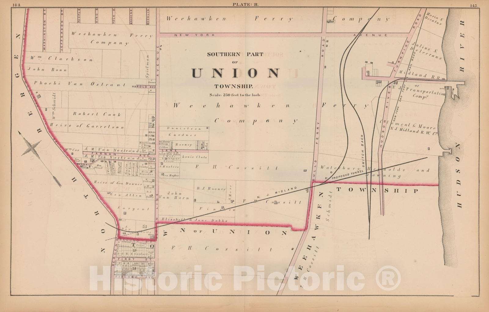 Historic Map : Combined Atlas State of New Jersey & The County of Hudson, Union 1873 Plate B , Vintage Wall Art