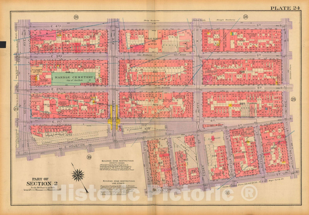 Historic Map : Atlas City of New York, Borough of Manhattan, Volume One, Battery to 14th Street, Manhattan 1922 Plate 024 , Vintage Wall Art