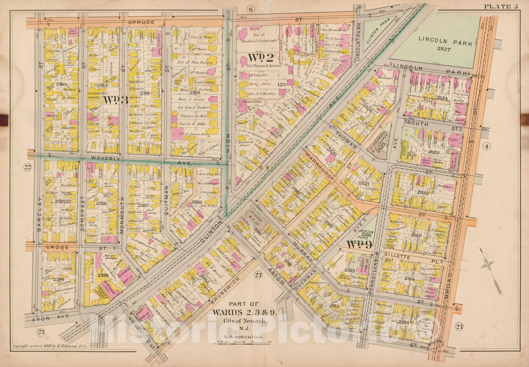 Historic Map : Atlas City of Newark, Newark 1901 Plate 005 , Vintage Wall Art