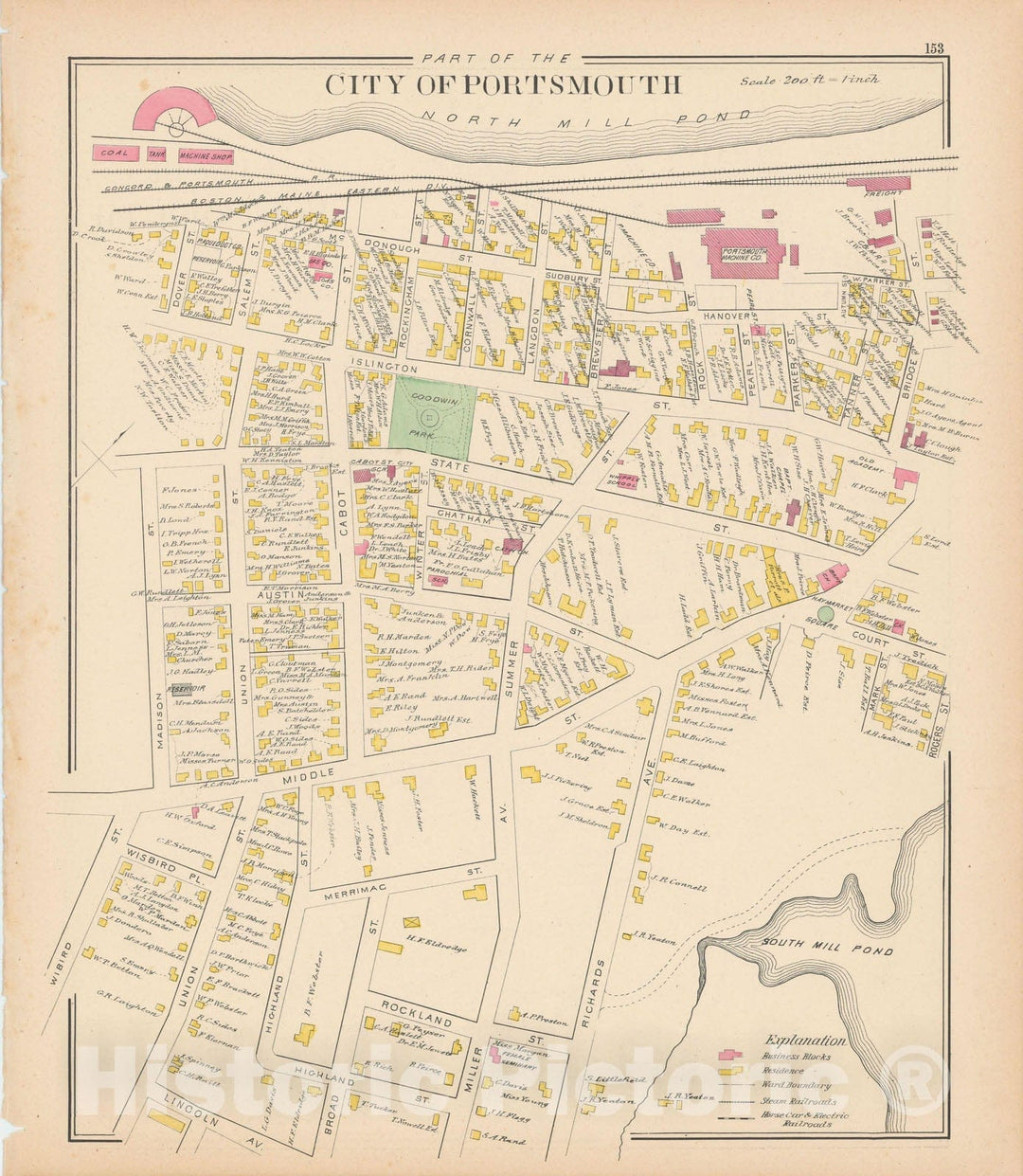 Historic Map : Portsmouth 1892 , Town and City Atlas State of New Hampshire , v2, Vintage Wall Art