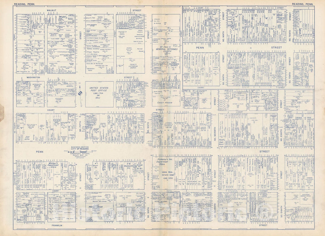 Historic Map : States of PA, VA & WV, Reading 1950 , Nirenstein's Real Estate Atlas , Vintage Wall Art