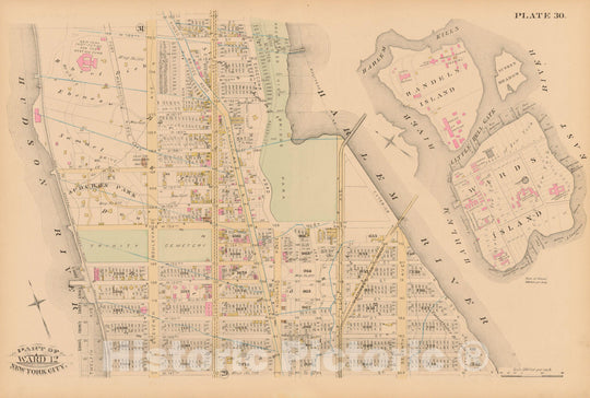 Historic Map : Manhattan & New York City 1885 Plate 030 , Robinson's Atlas City of New York , Vintage Wall Art