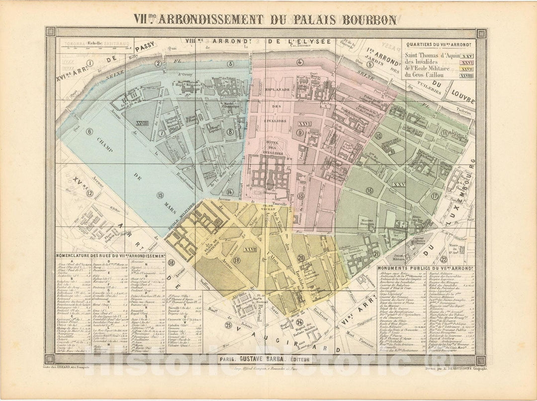 Historic Map : Europe, Paris 1860 7th Arrondissement , Vintage Wall Art