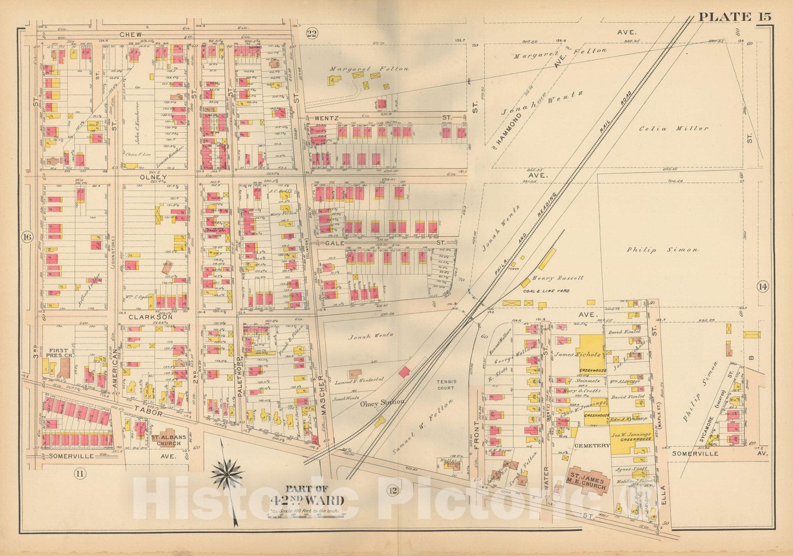 Historic Map : Atlas City of Philadelphia, 42nd Ward, Philadelphia 1913 Plate 015 , Vintage Wall Art