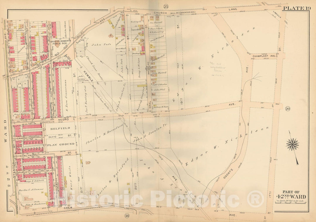 Historic Map : Atlas City of Philadelphia, 42nd Ward, Philadelphia 1913 Plate 019 , Vintage Wall Art