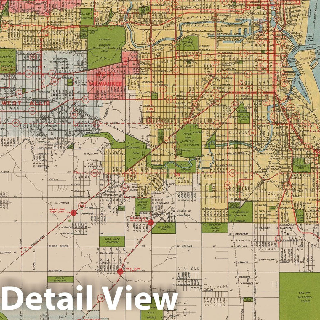 Historic Map : Milwaukee Transit Map 1946 Railroad Catography , Vintage Wall Art