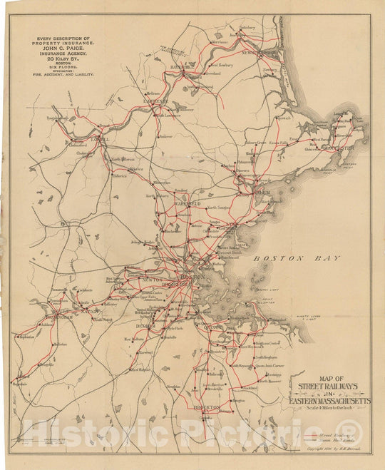 Historic Map : Street Railways in Eastern Massachusetts 1896 Transit Railroad Catography , Vintage Wall Art