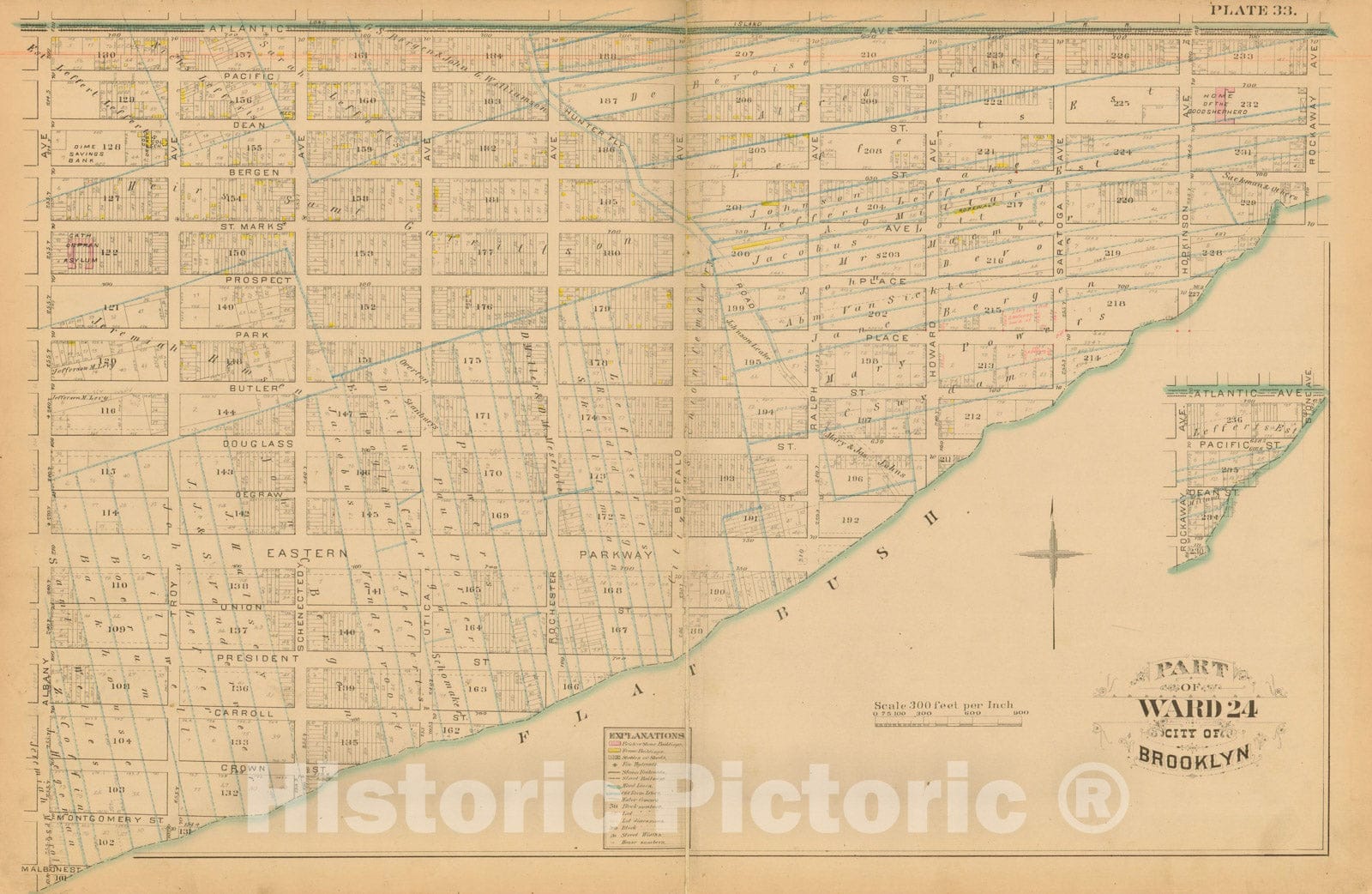 Historic Map : Atlas Entire City of Brooklyn Complete in One Volume, Brooklyn 1880 Plate 033 , Vintage Wall Art