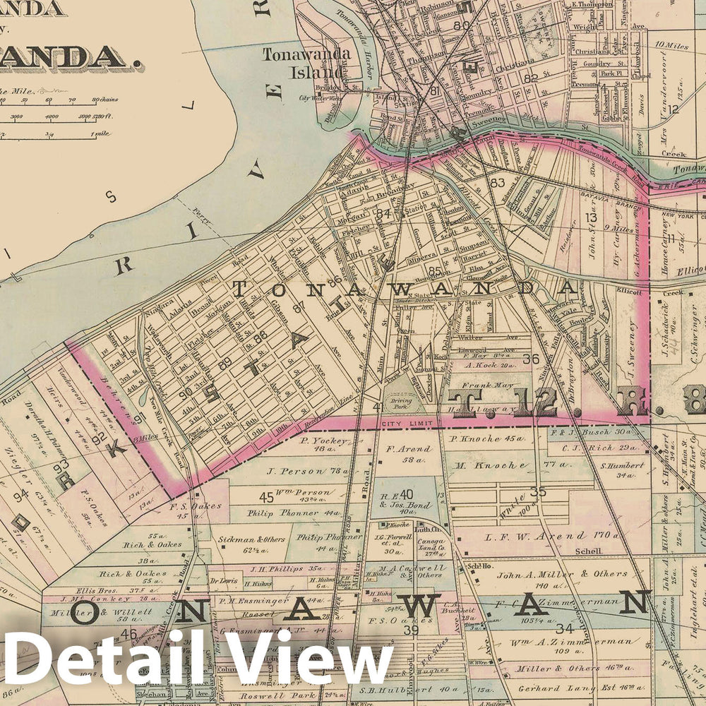 Historic Map : Atlas of Niagara Falls, North Tonawanda and Buffalo, NY, North Tonawanda & Tonawanda 1893 Plate 009 , Vintage Wall Art